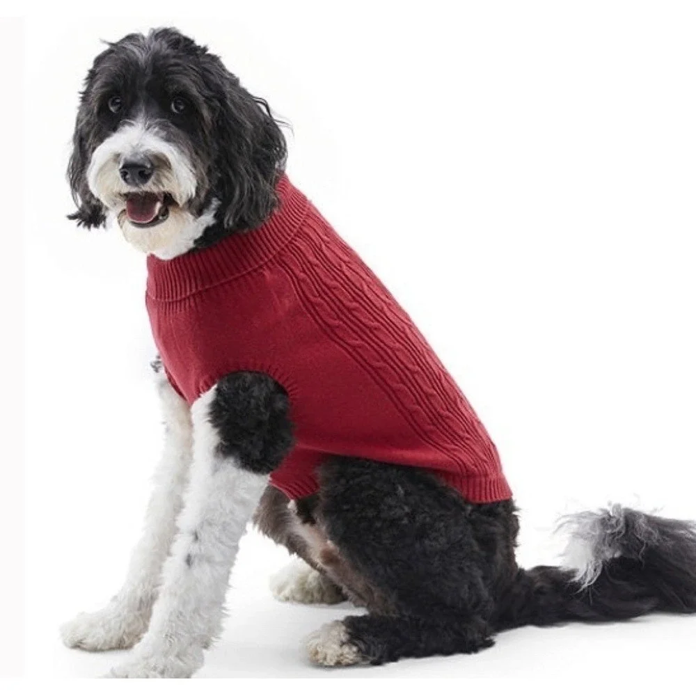 Christmas Holiday Dog Sweater Red‎ Cable Knit Turtleneck Size M NWT